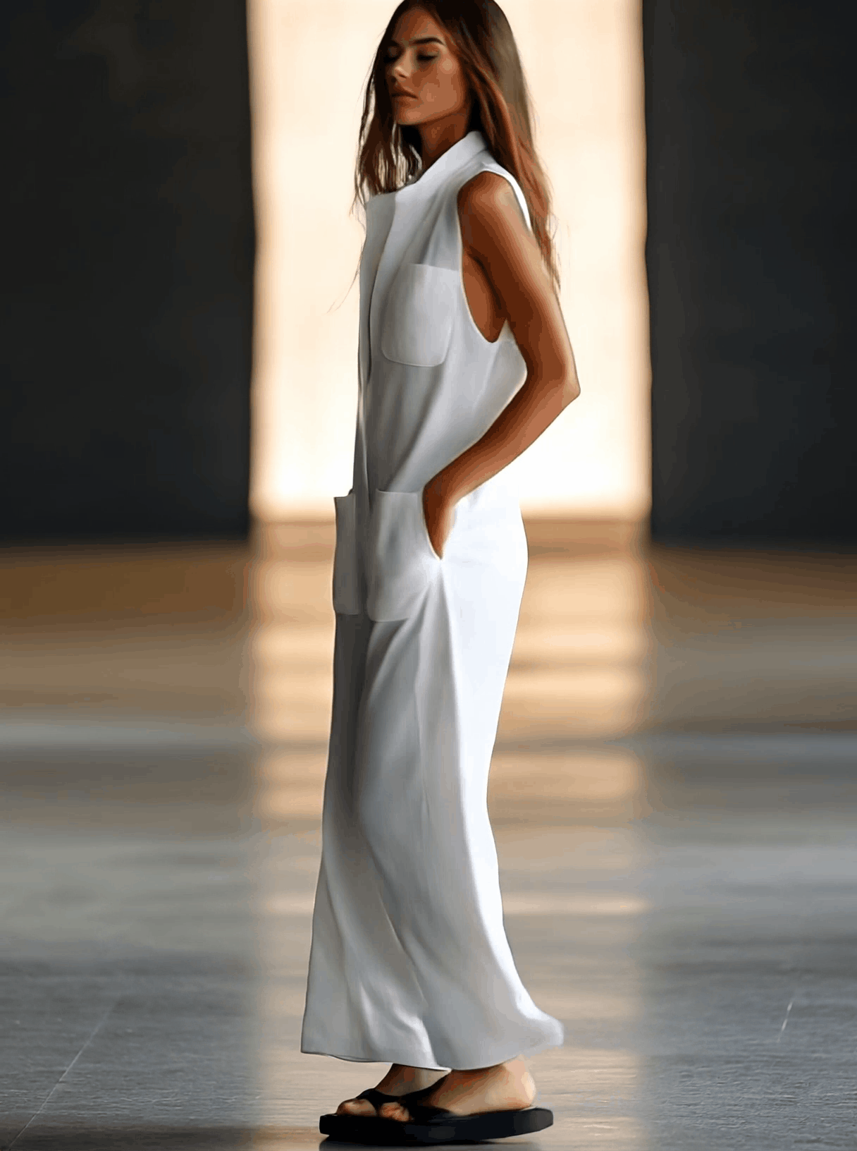 Casual Loose Retro White Breathable Linen Sleeveless Wide Leg Pants Jumpsuit - By Qivii