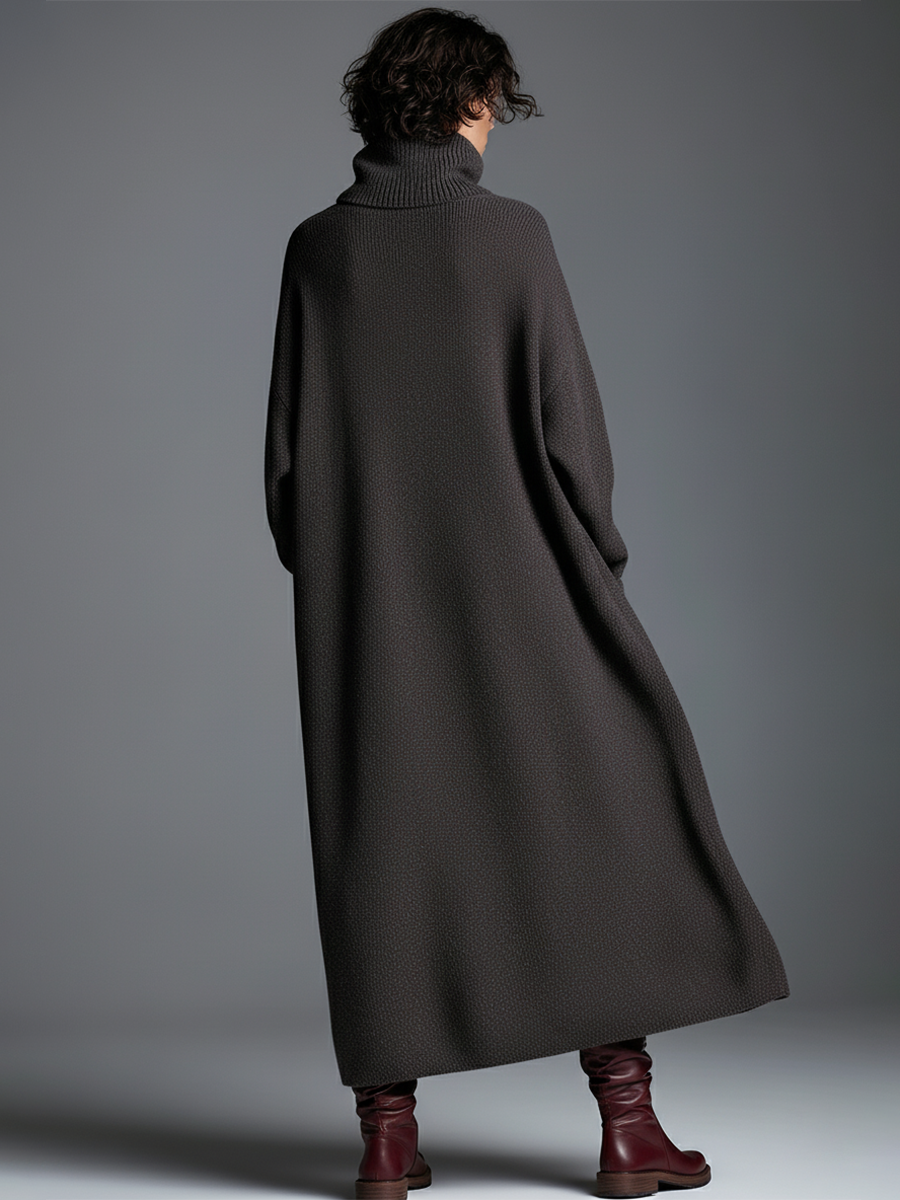High-end Fashionable Loose Neckline Brown Knitted Maxi Dress - By Qivii