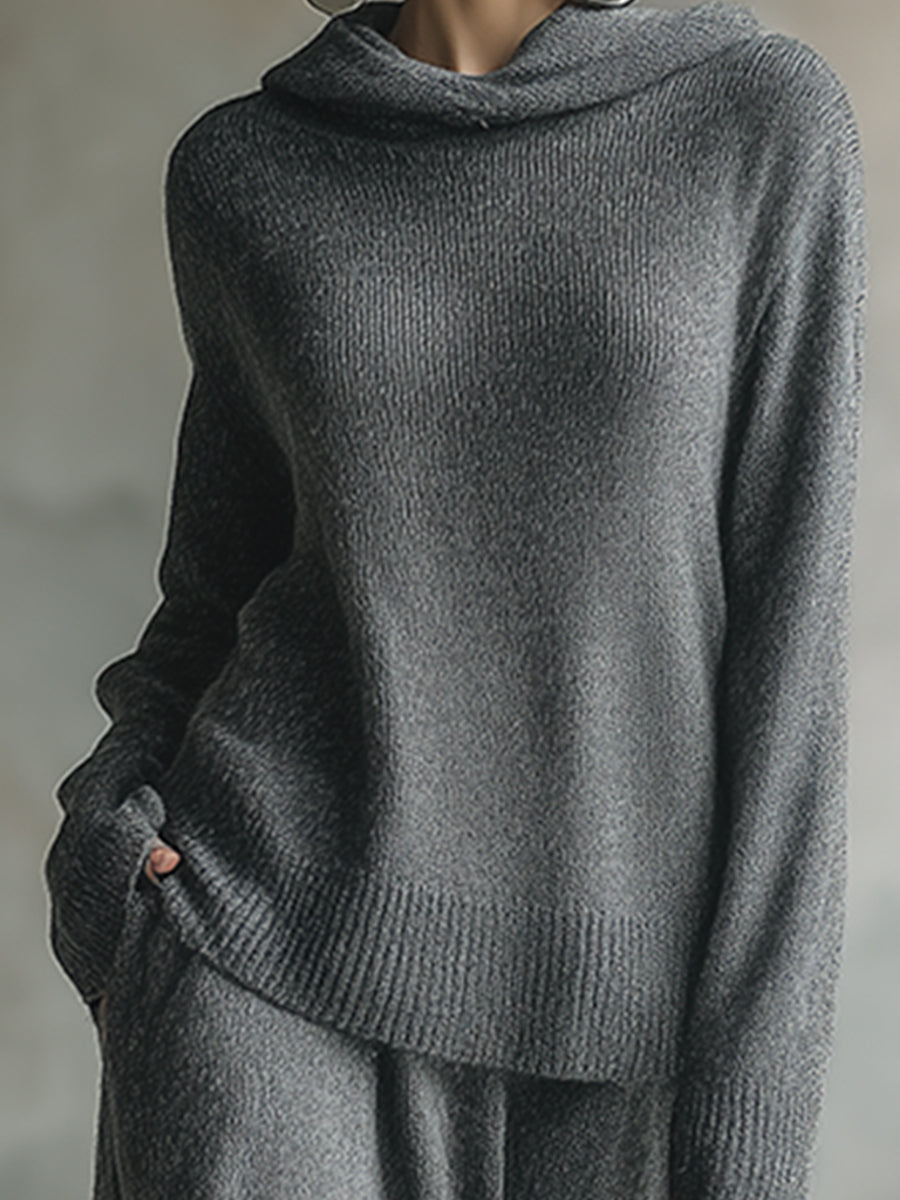 Elegant Minimalist Gray Hooded Sweater Skirt Set - By Qivii