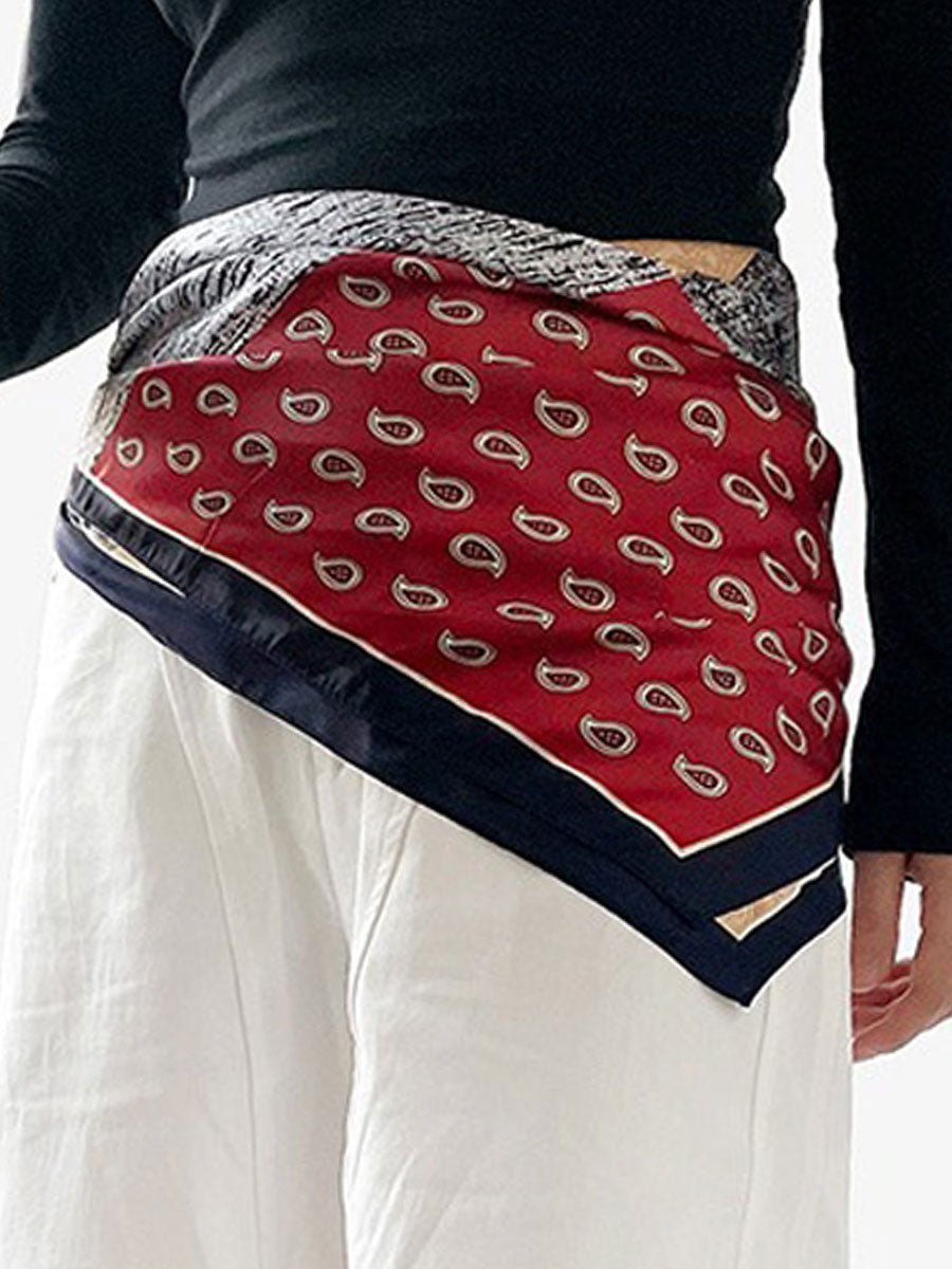Retro Contrast Bohemian Paisley Print Satin Scarf - By Qivii