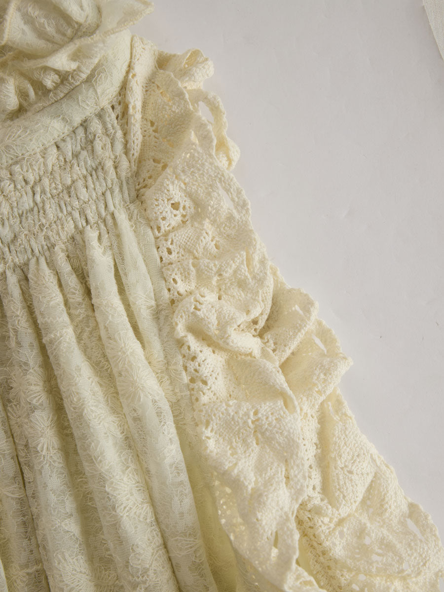 Vacation Retro Beige Lace Sleeveless Ruffled Mini Dress - By Qivii