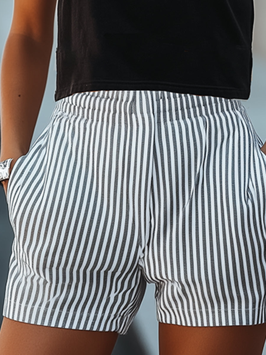 Loose Casual Everyday Printed Top Striped Shorts Set - By Qivii