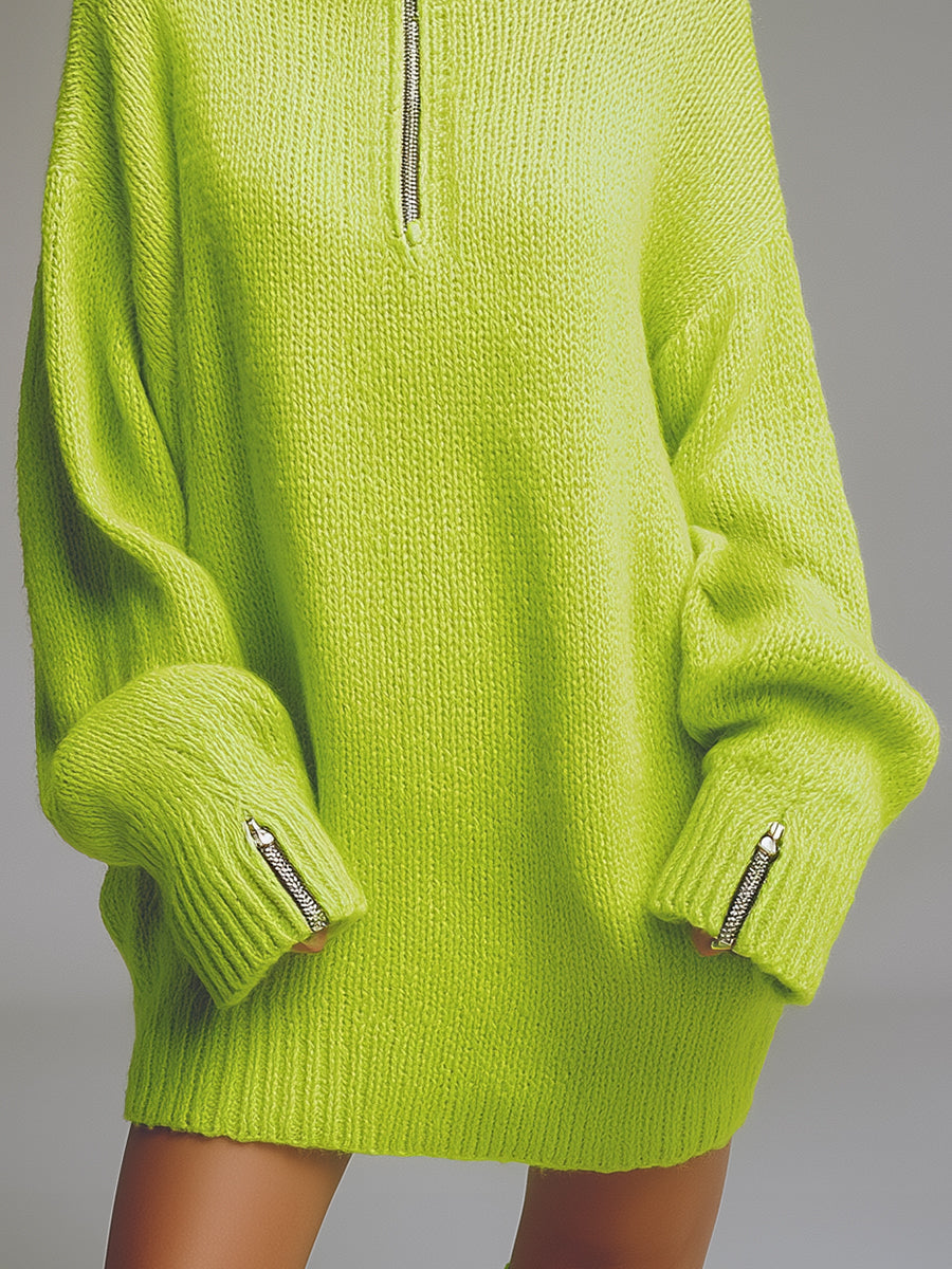 Casual Loose-fitting Green Knitted Mini Dress - By Qivii