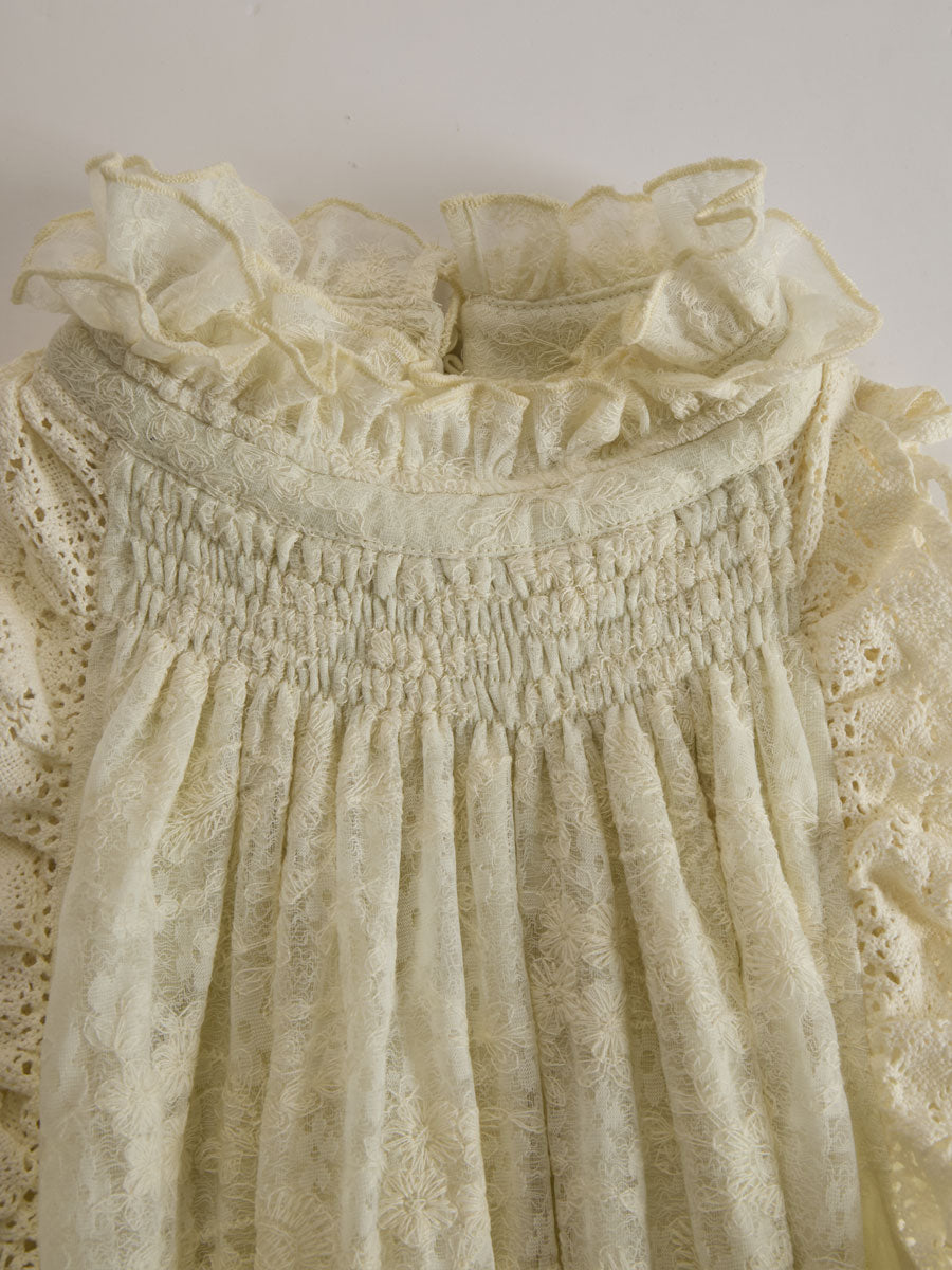 Vacation Retro Beige Lace Sleeveless Ruffled Mini Dress - By Qivii