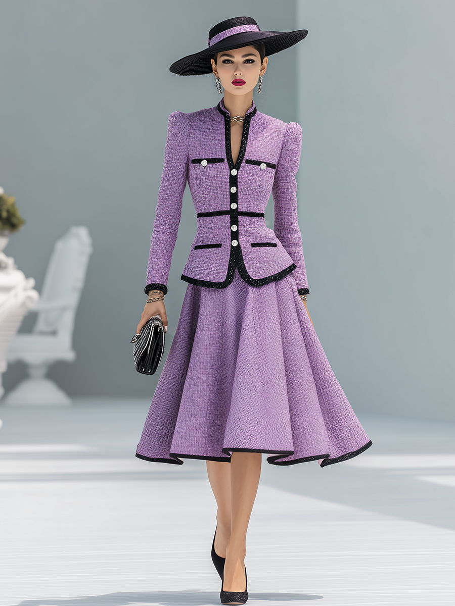 Elegant Contrasting Color Tweed Two-piece Set - By Qivii