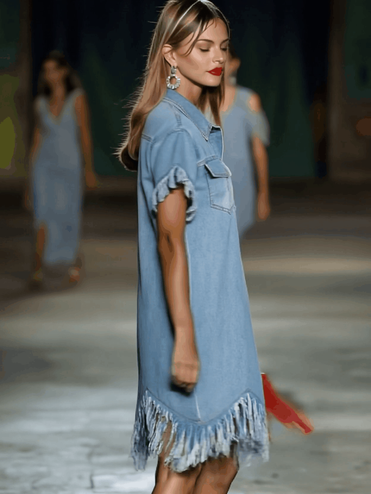Casual Loose Vintage Denim Short Sleeve Shirt Tassel Mini Dress - By Qivii