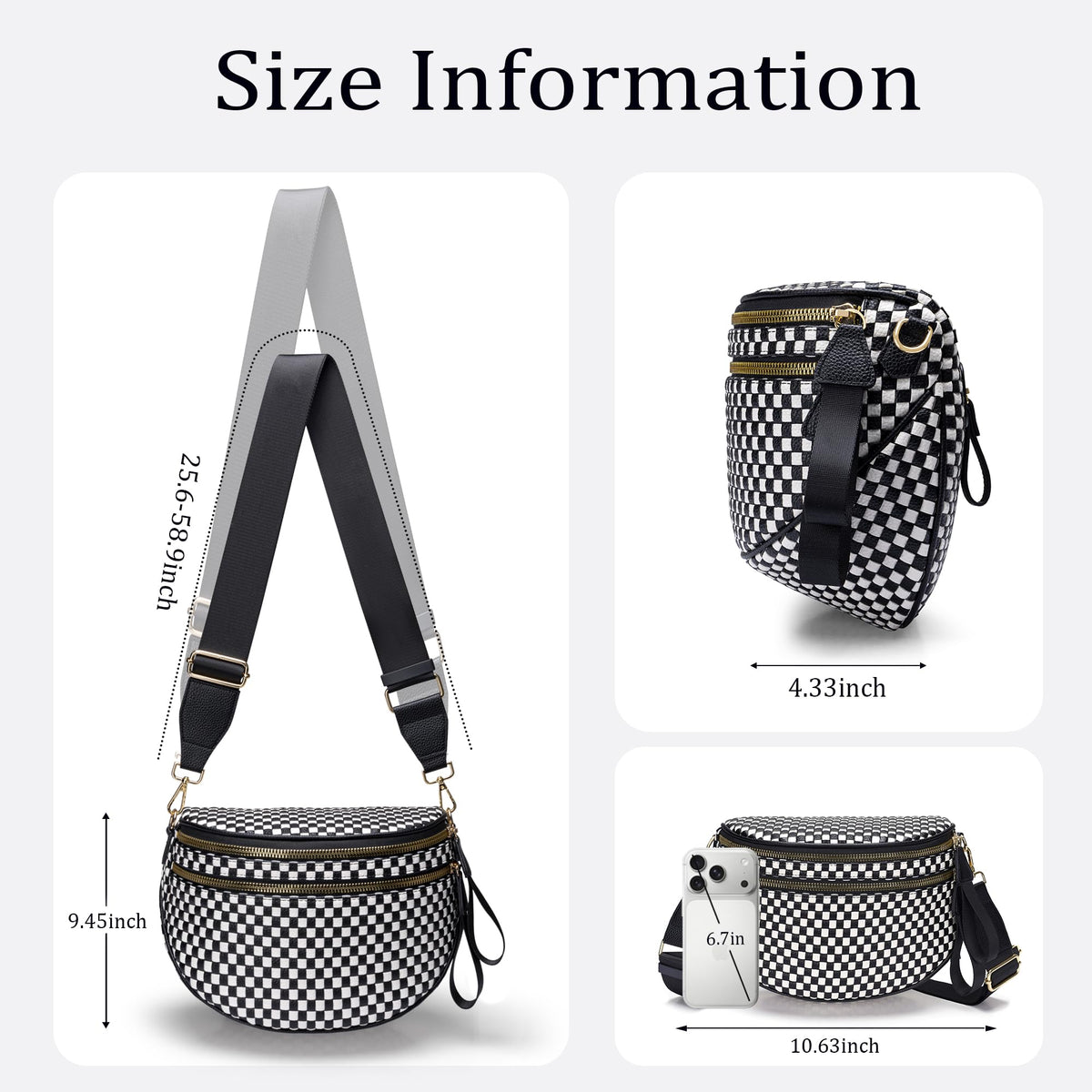 Ounamei Checkered Woven Crossbody Bum Bag | Vegan Leather Sling Bag with Adjustable Strap