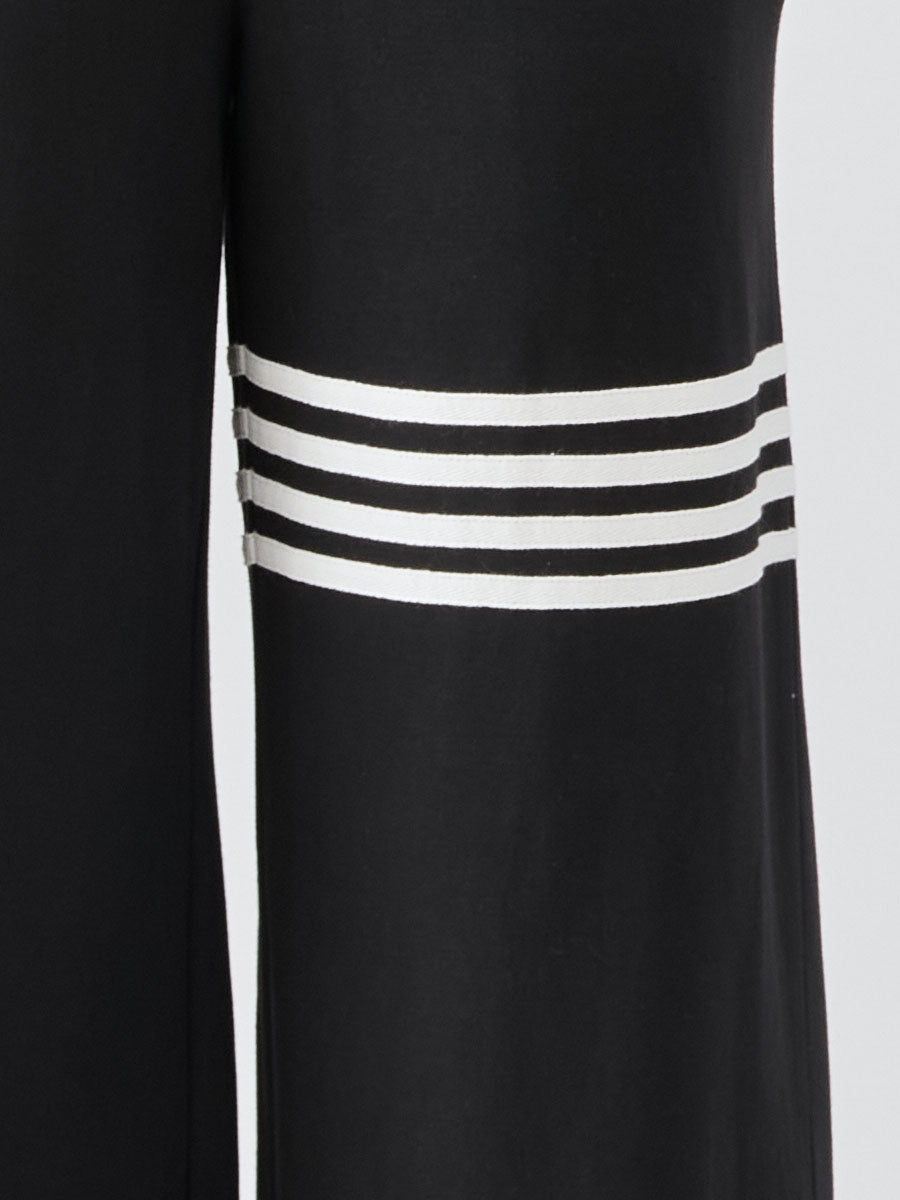 Sporty Retro Lace Striped Black Sleeveless Hooded Jumpsuit - By Qivii