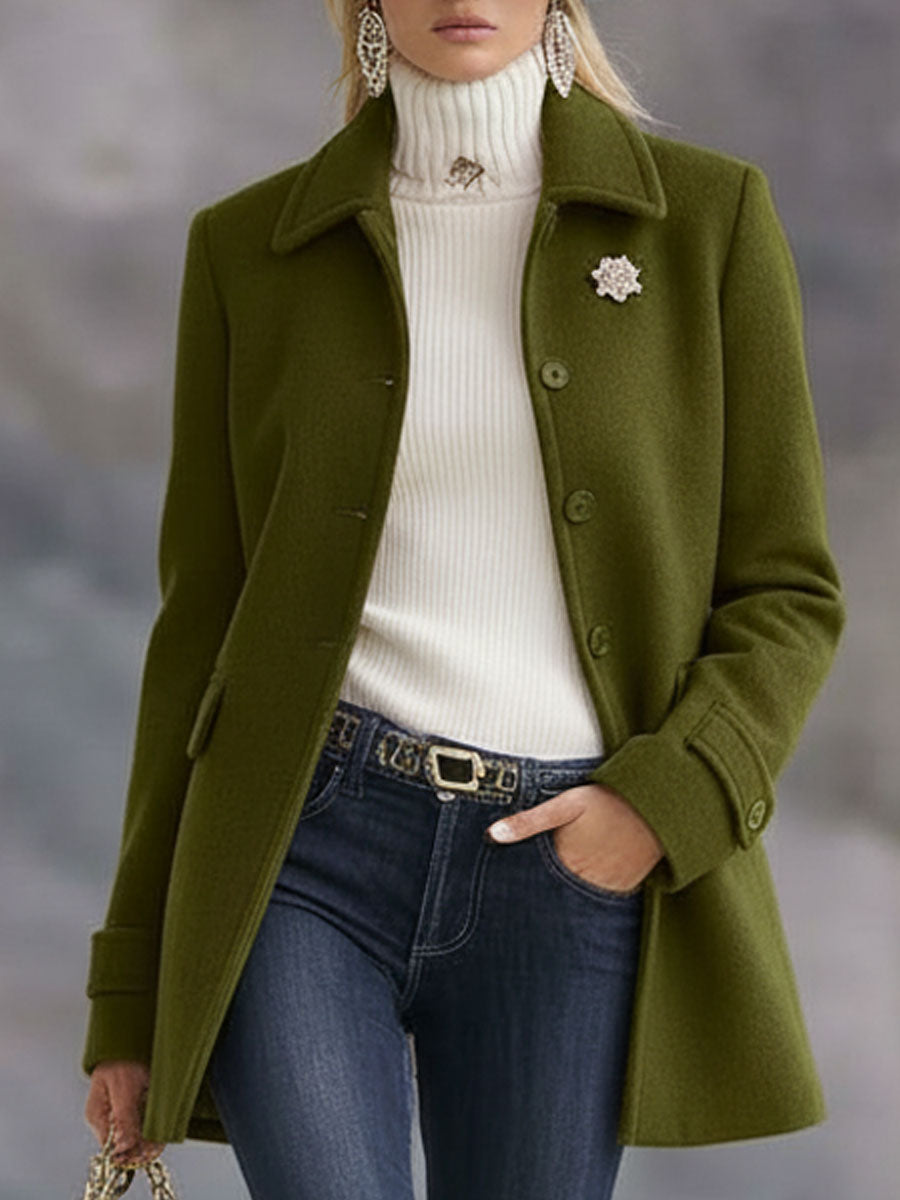 Casual Retro Olive Green Tweed Coat - By Qivii