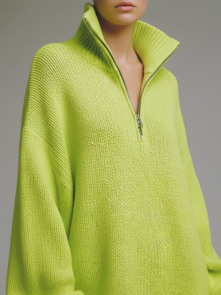 Casual Loose-fitting Green Knitted Mini Dress - By Qivii