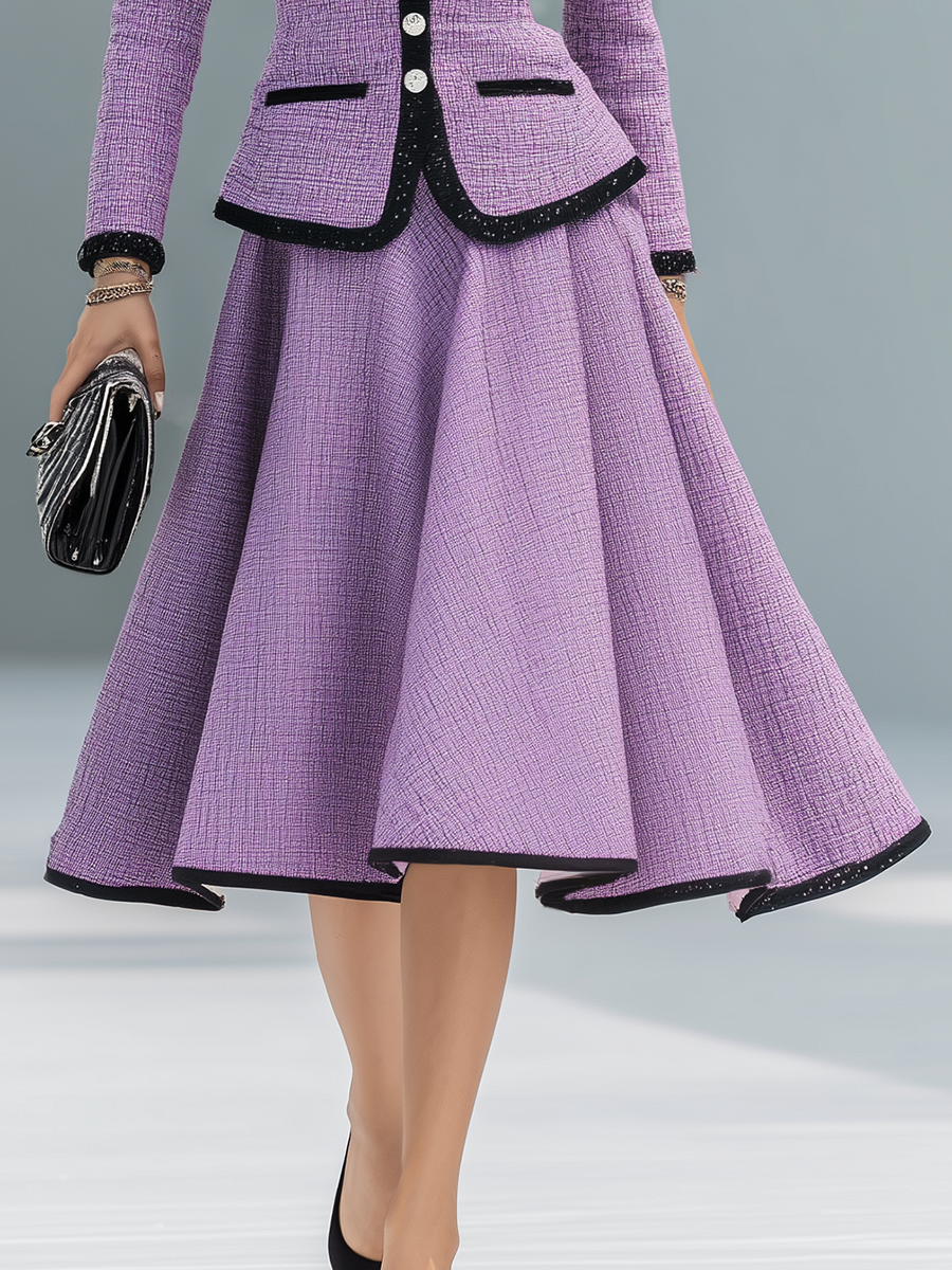 Elegant Contrasting Color Tweed Two-piece Set - By Qivii