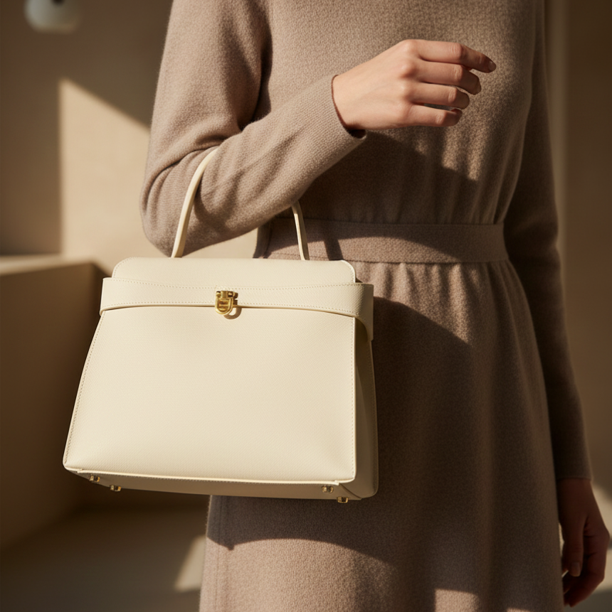 Aurelle Ivory In Pure Leather - By Qivii