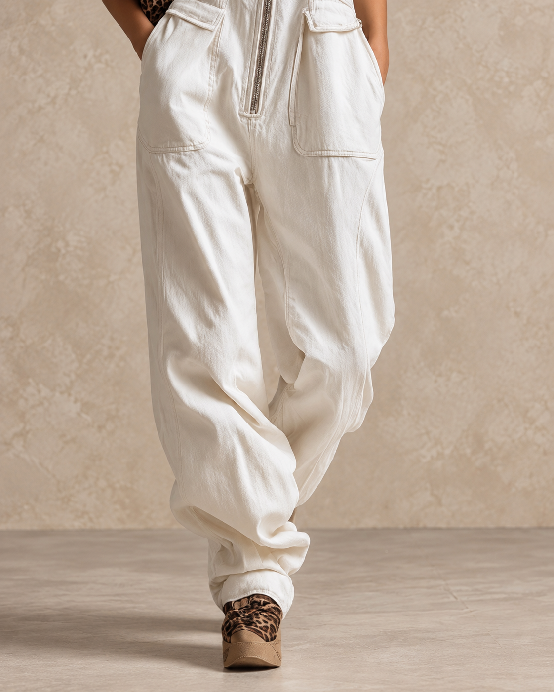 Stylish Silhouette White Denim Sleeveless Jumpsuit - By Qivii