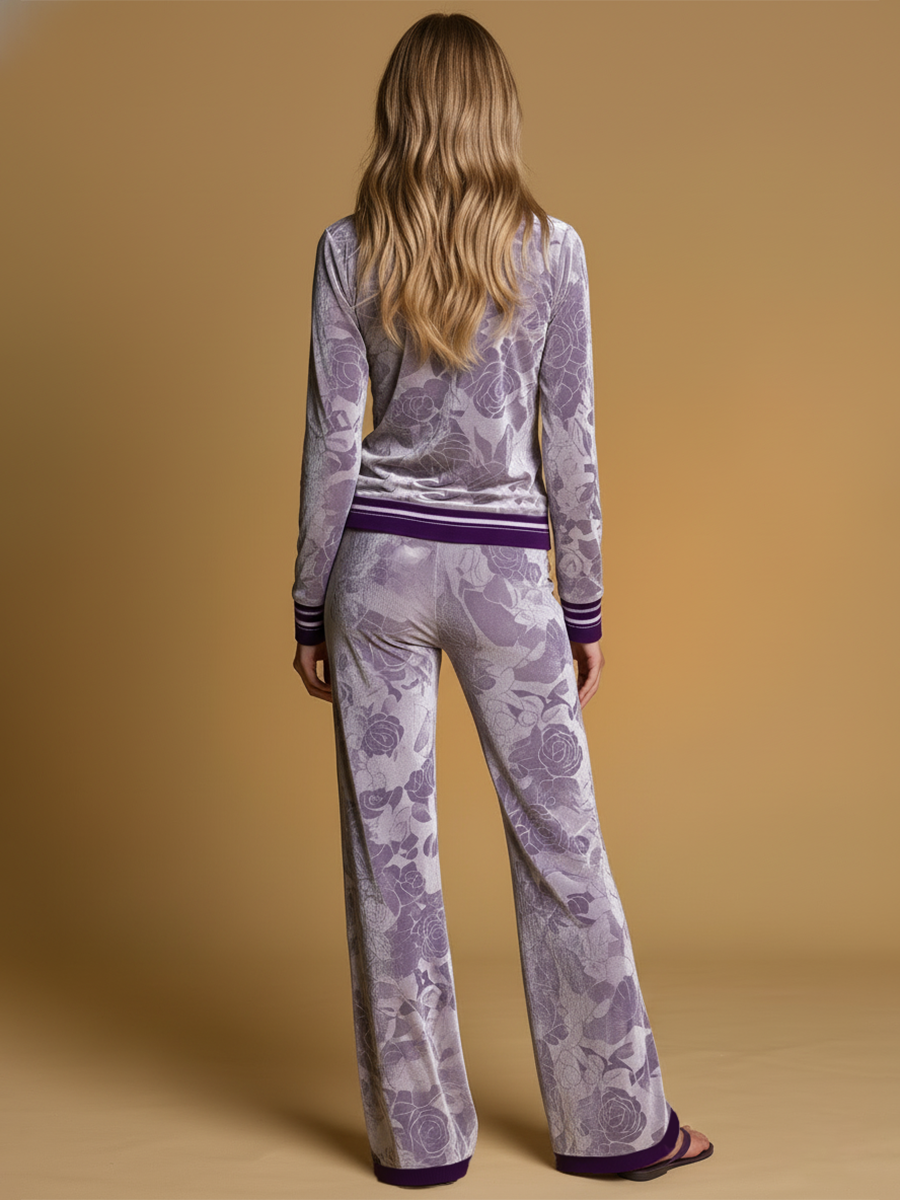 Casual And Elegant Vintage Rose Print Velvet Set - By Qivii