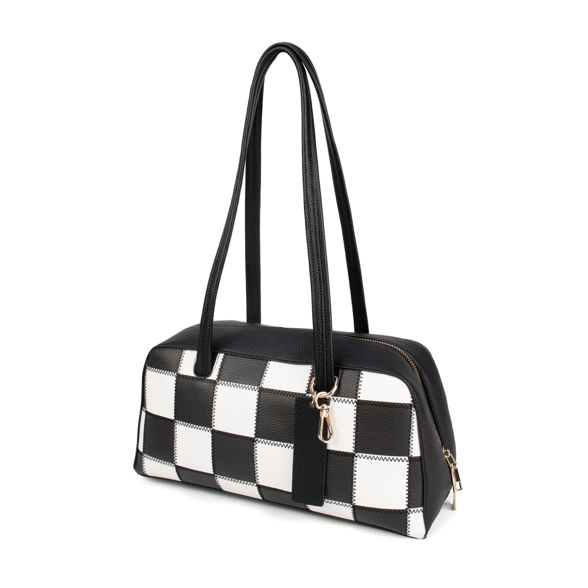 Ounamei Checkered Vegan Leather Shoulder Bag for Women – Large Capacity Everyday Tote Purse