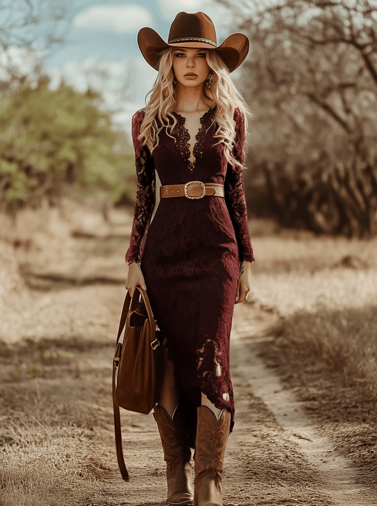 Vintage Bohemian Blue Lace Long Sleeve Midi Dress - By Qivii