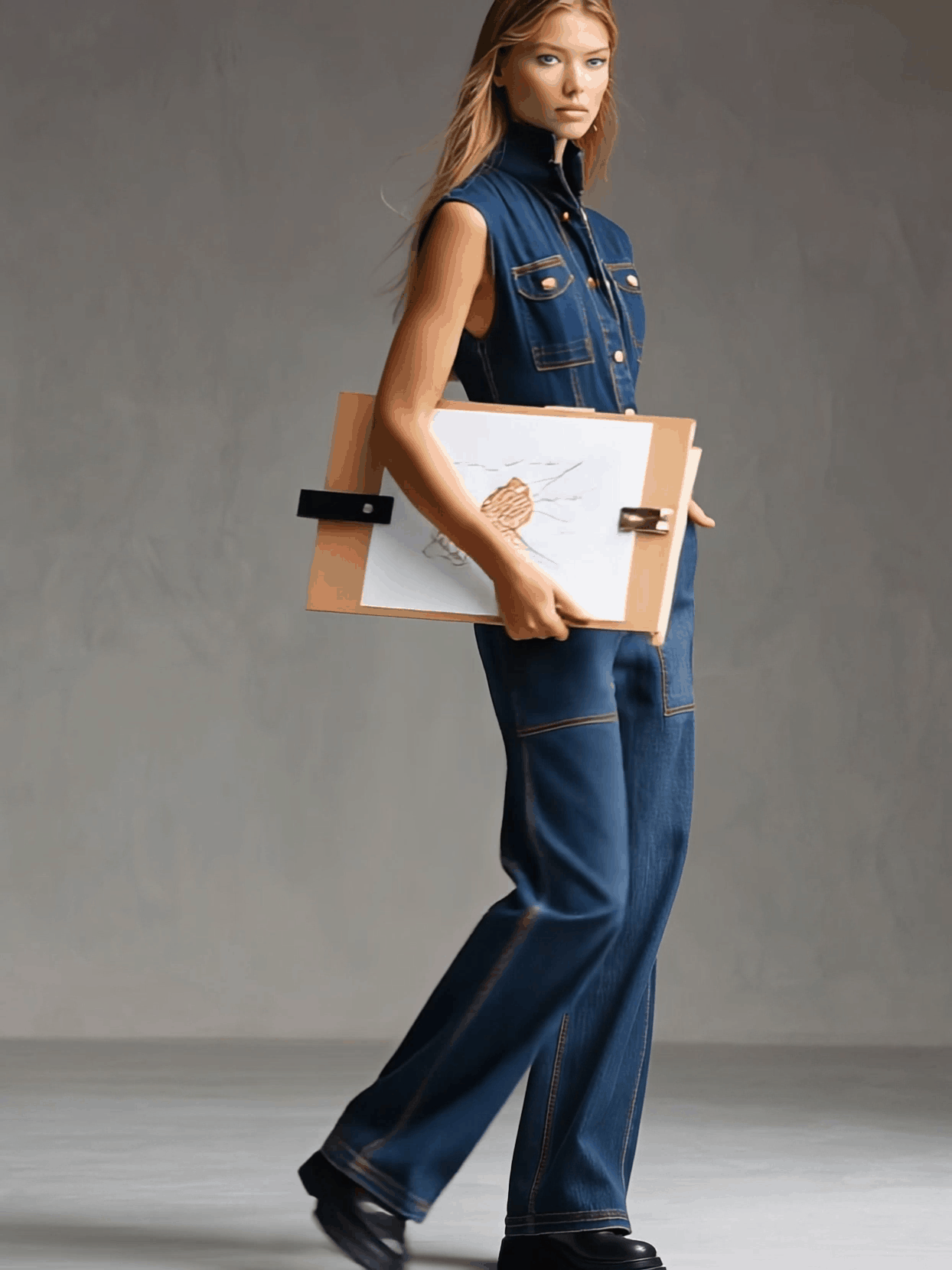 Casual Retro Multi-pocket Topstitching Dark Blue Denim Sleeveless Balloon Jumpsuit - By Qivii