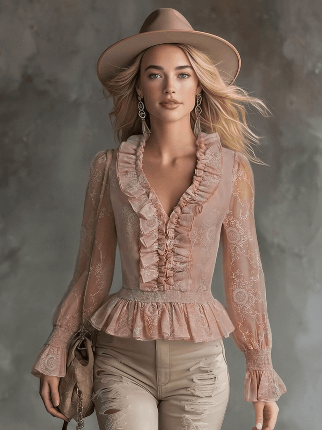 Elegant Pink Chiffon Lace Ruffled Shirt - By Qivii