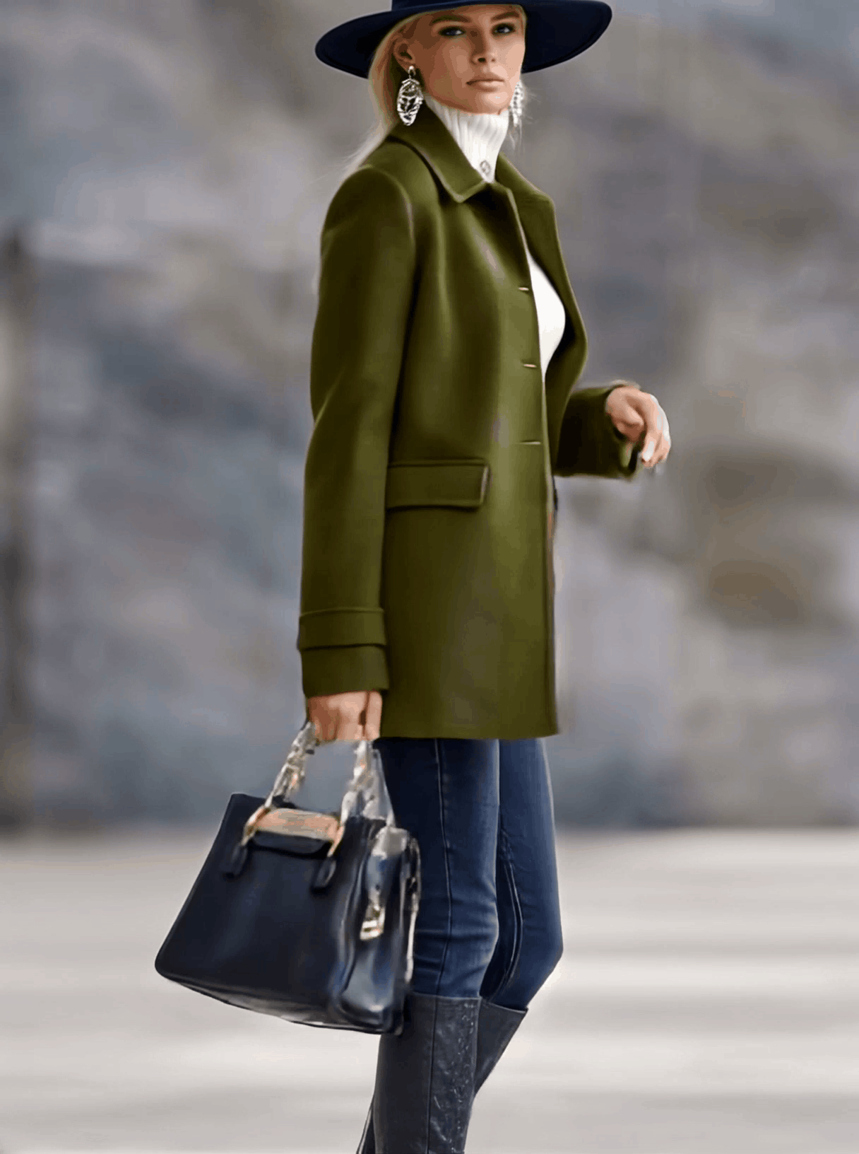 Casual Retro Olive Green Tweed Coat - By Qivii