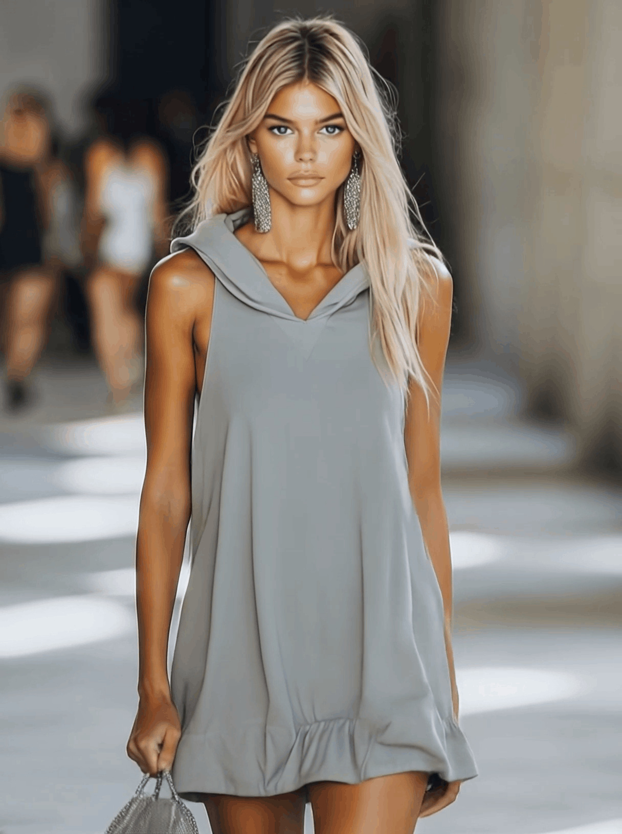 Casual Fashion Loose Grey Sleeveless Hoodie Style Mini Dress - By Qivii