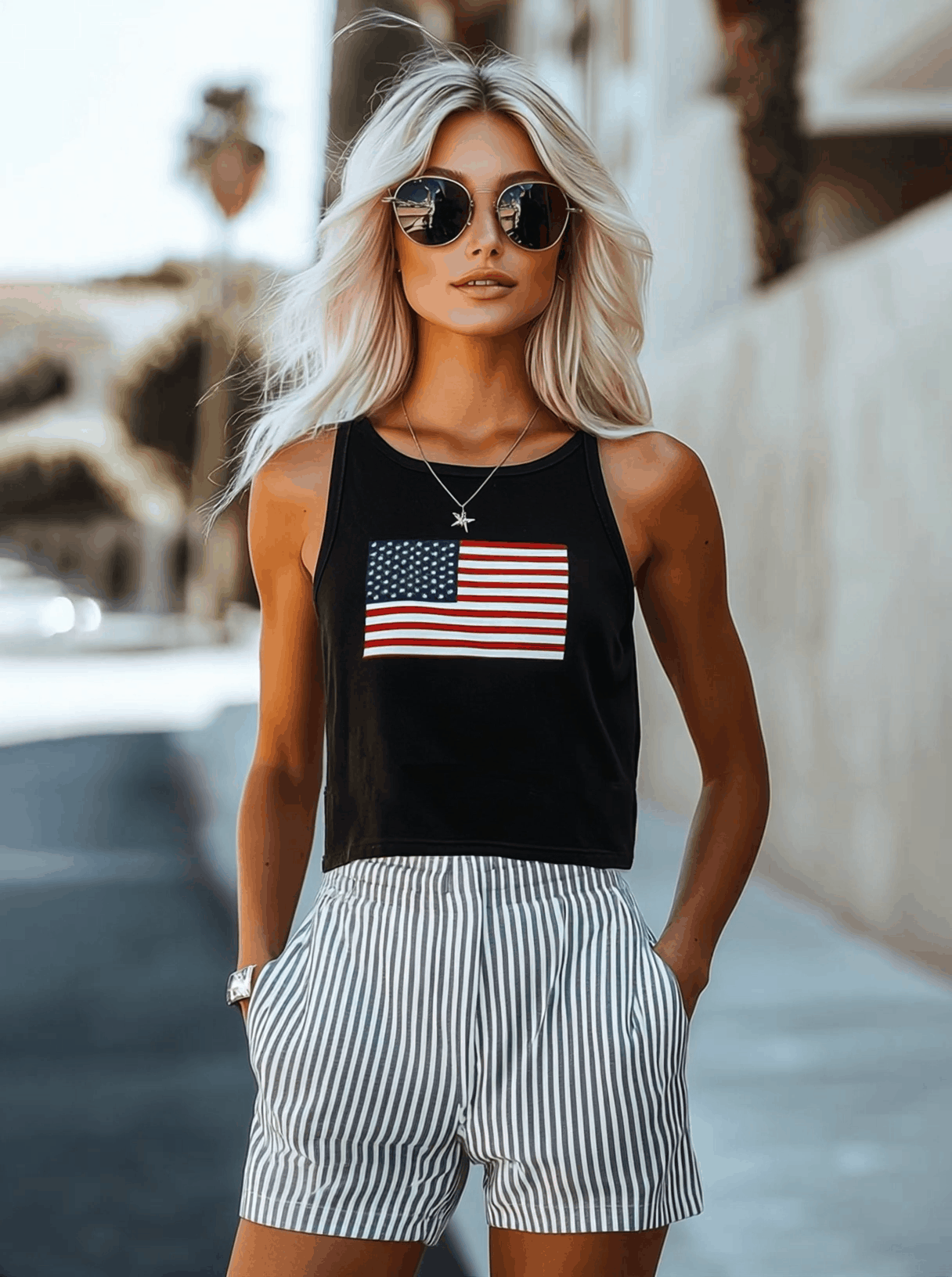 Loose Casual Everyday Printed Top Striped Shorts Set - By Qivii