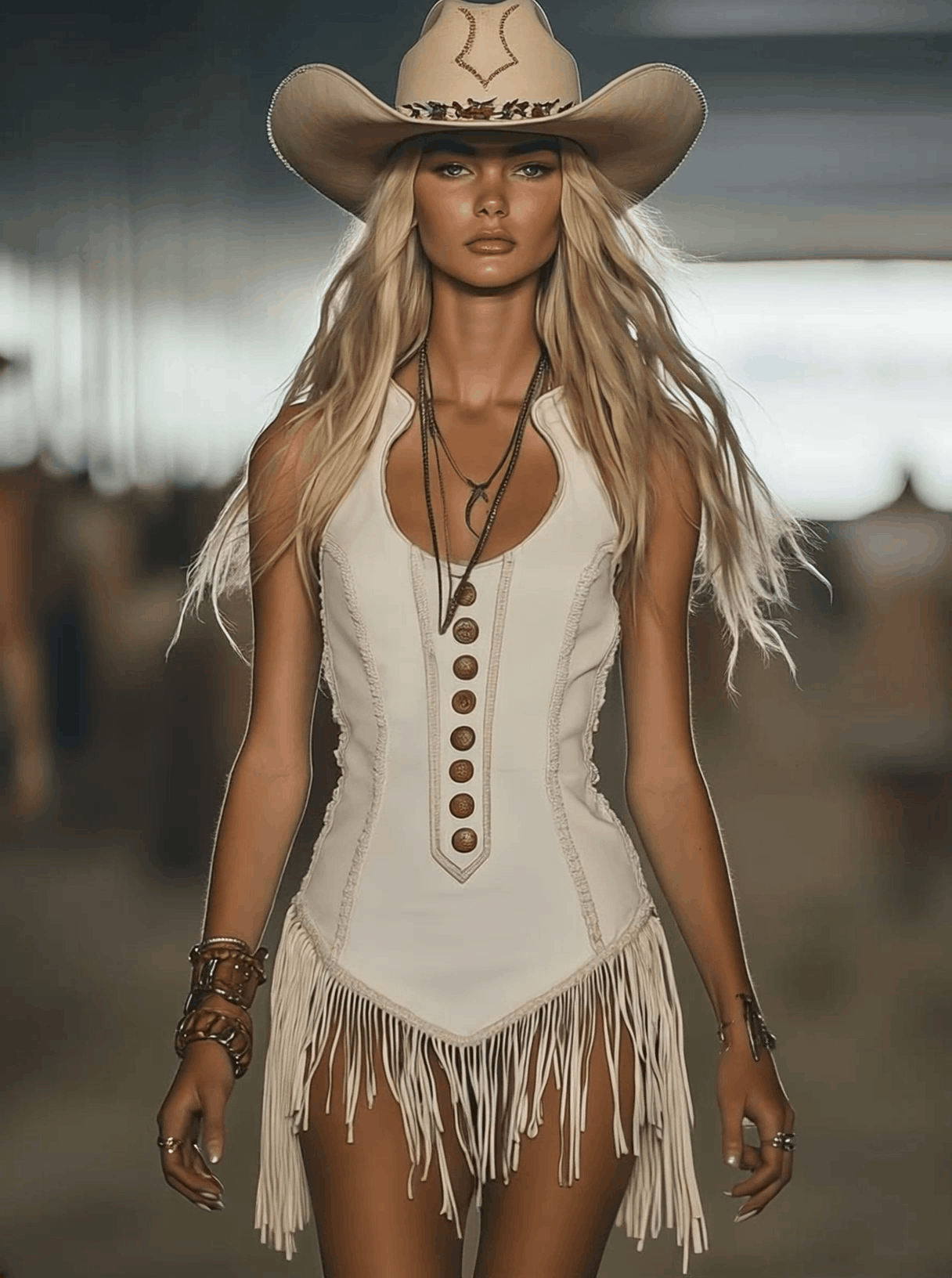 Elegant Western Chic Round Neck White Tassel Mini Dress - By Qivii