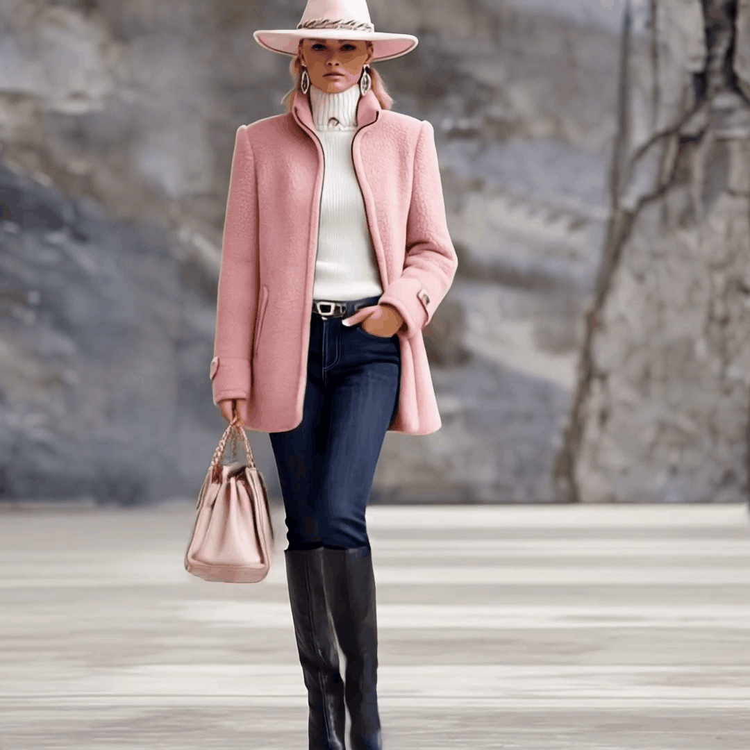 Casual Vintage Pink Polar Fleece Zip-Up Jacket Coat - By Qivii