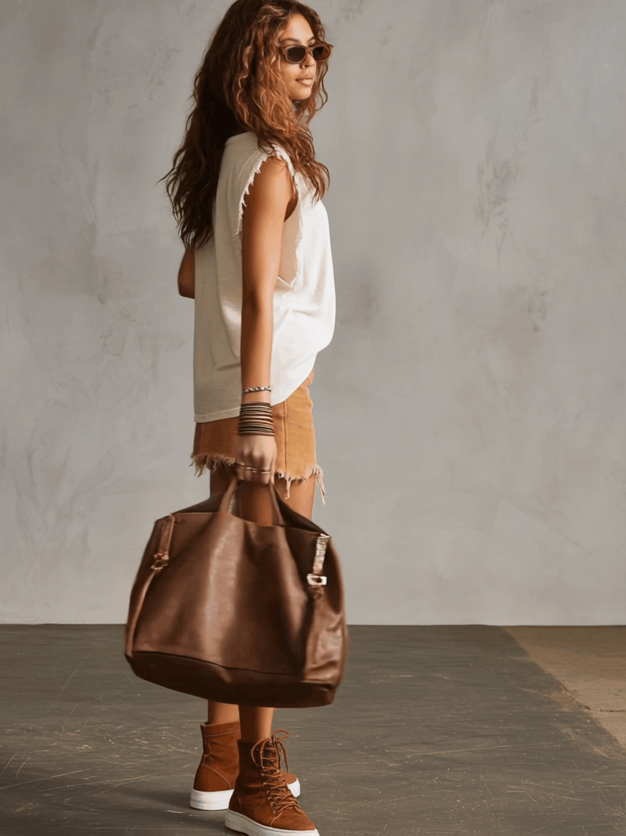 Western Retro Frayed Camel Denim Mini Skirt And Shorts - By Qivii