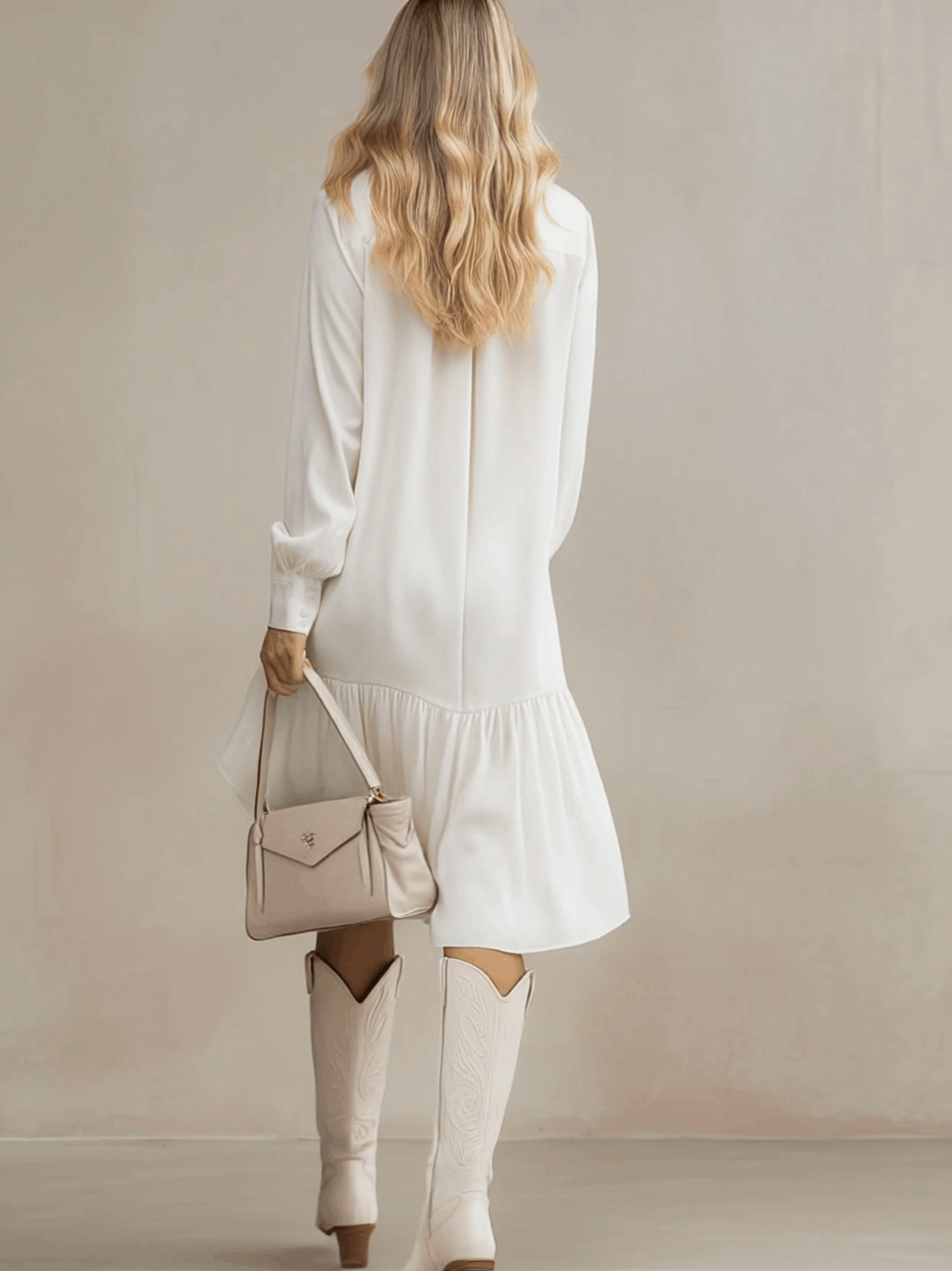 Stylish And Elegant Off-white Ruffled Tencel Denim Midi Dress - By Qivii