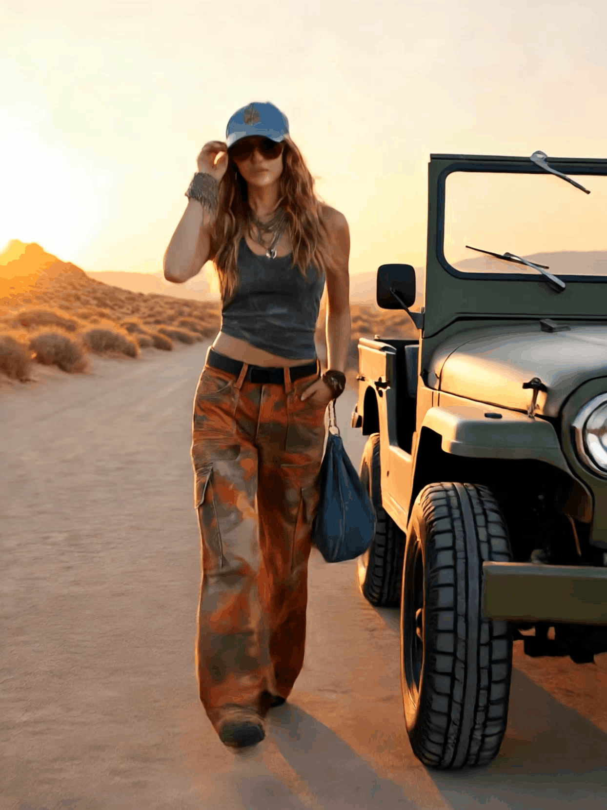 Western Retro Orange Camouflage Work Jeans - By Qivii