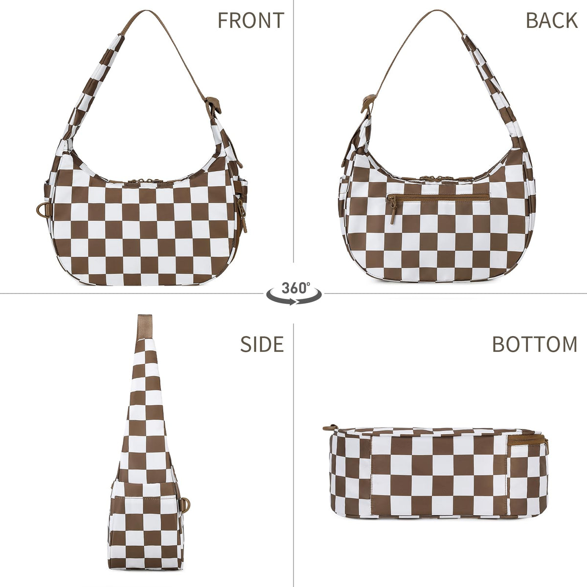 Ounamei Checkered Crescent Shoulder Bag | Women's Underarm hobo handbags Nylon Small Tote Bag