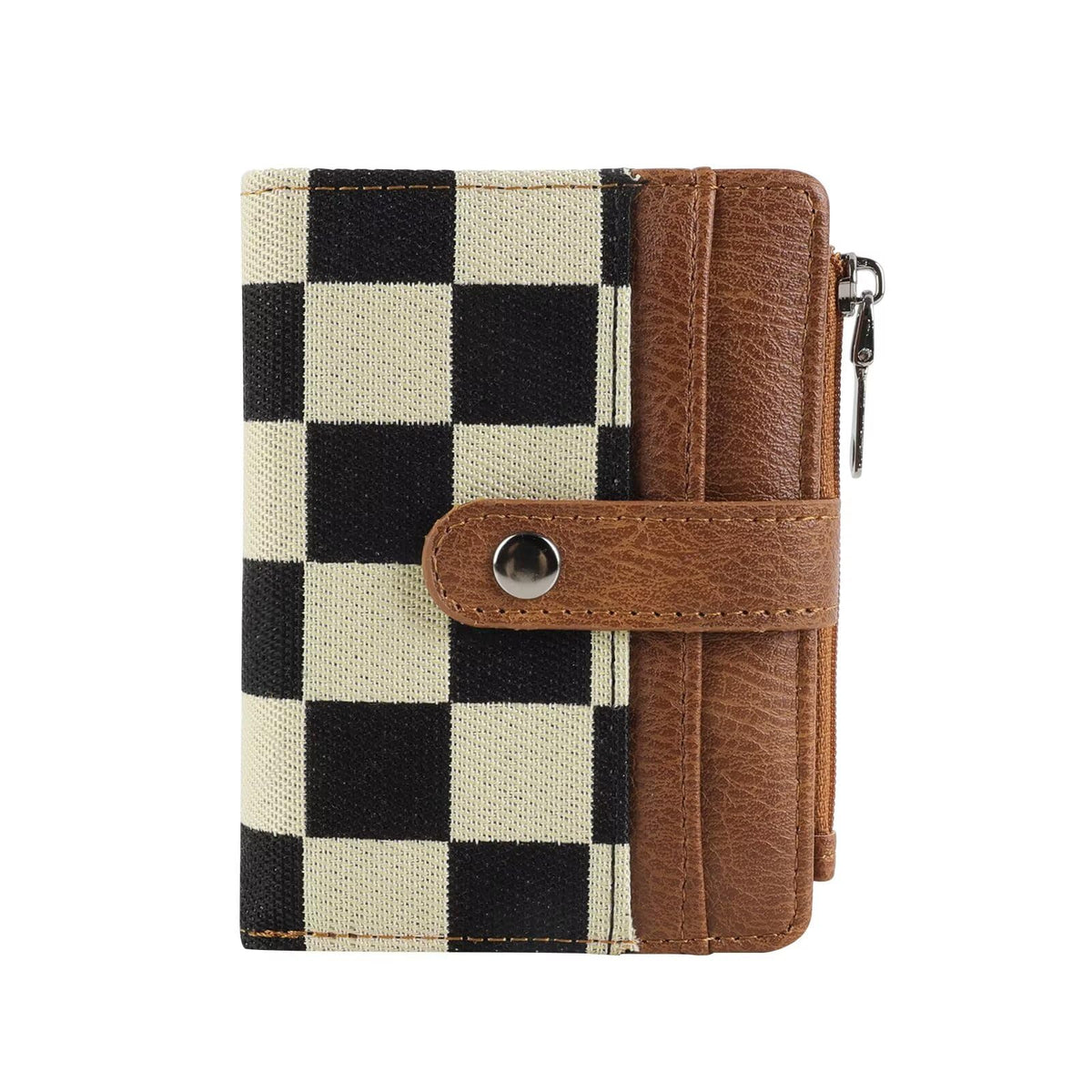 Ounamei RFID Blocking PU Leather Bifold Wallet | Compact Checkered Wallet with 8 Card Slots, ID Window & Coin Pocket