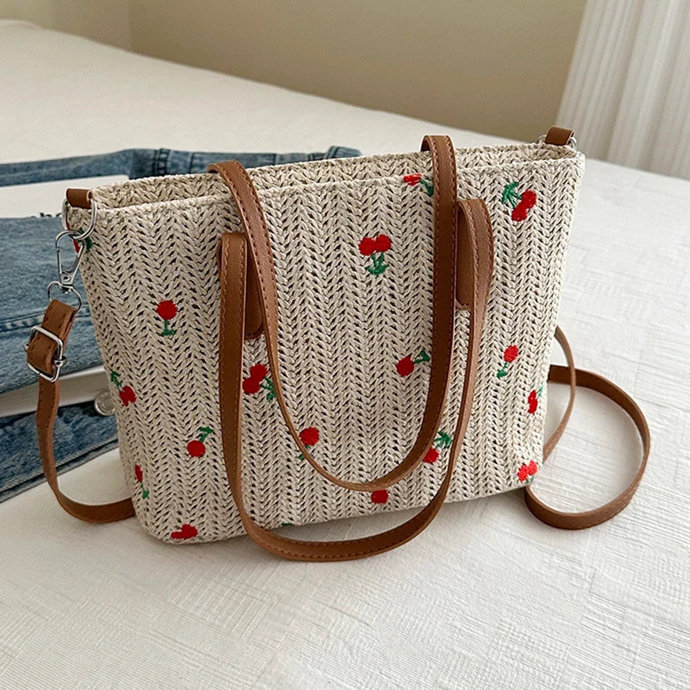Cherry Raffia Tote