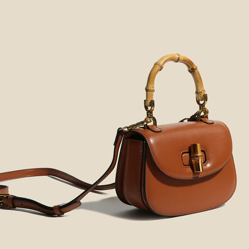 Valentina Leather Bamboo Handbag - By Qivii