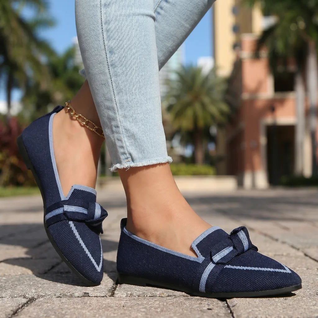 Alena Bow Knit Flats - By Qivii