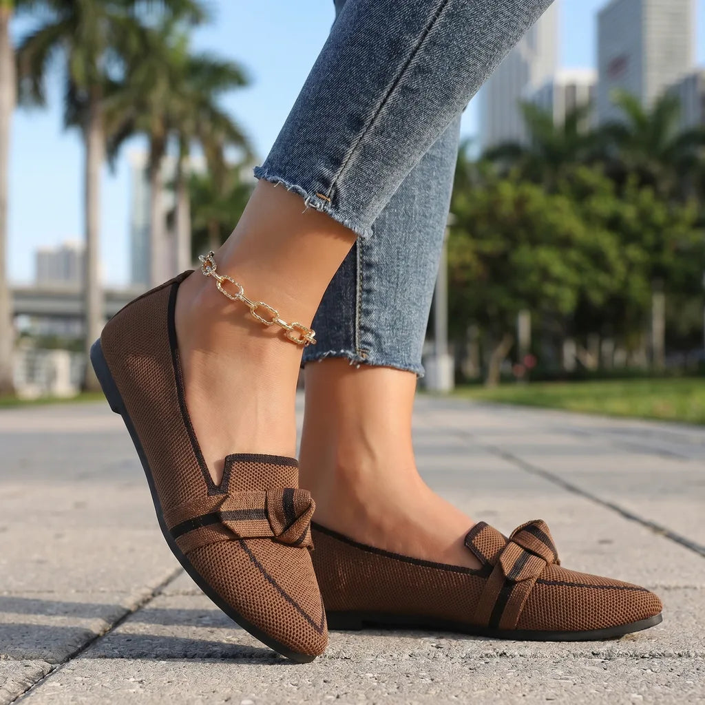 Alena Bow Knit Flats - By Qivii