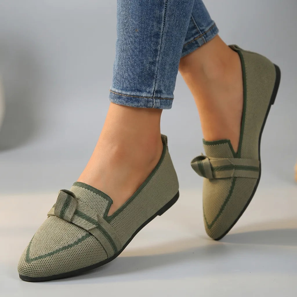 Alena Bow Knit Flats - By Qivii