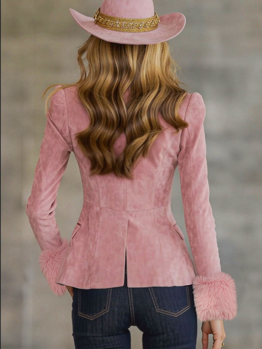 Lapel Multi-button Faux Suede And Fur Blazer - By Qivii