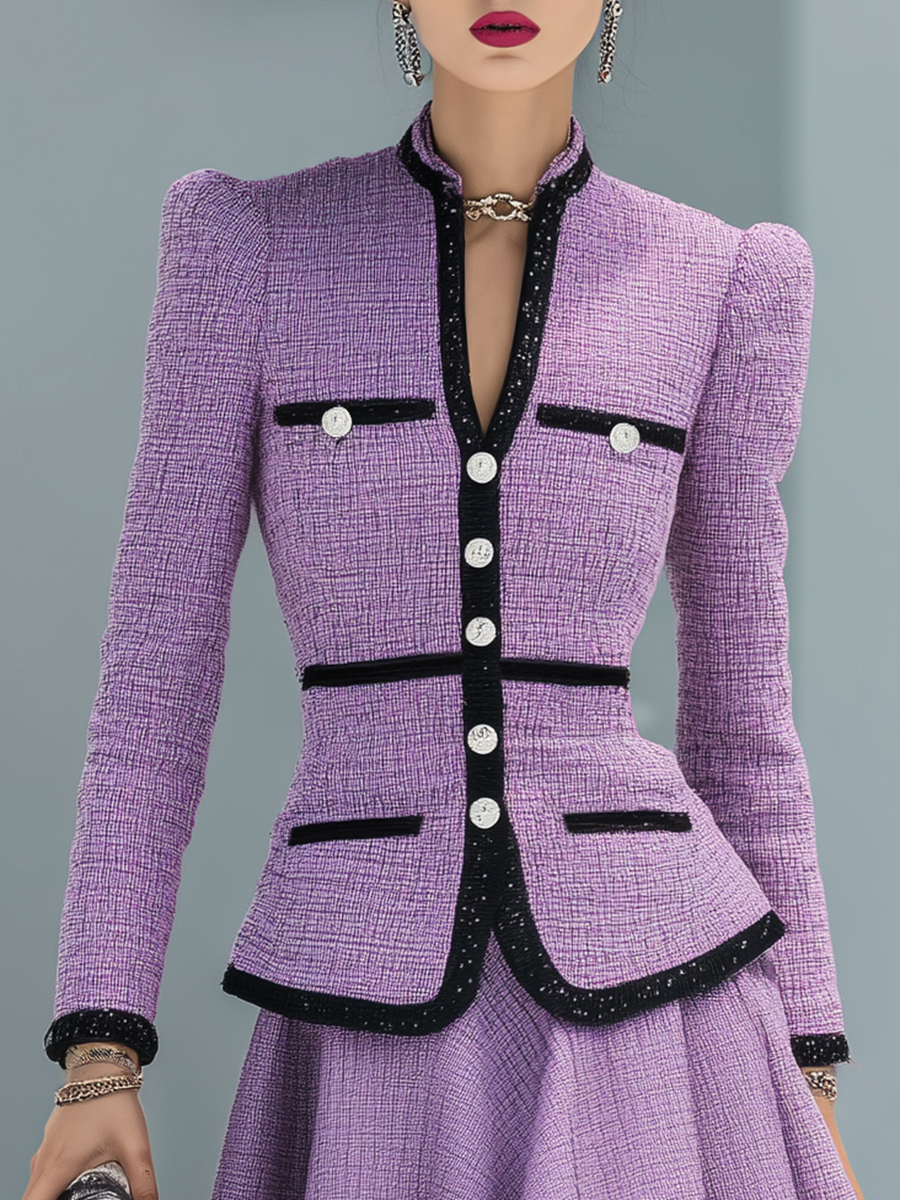 Elegant Contrasting Color Tweed Two-piece Set - By Qivii
