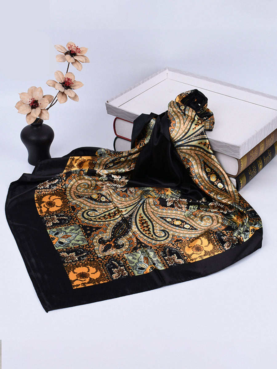 Vintage Bohemian Paisley Print Satin Square Scarf - By Qivii