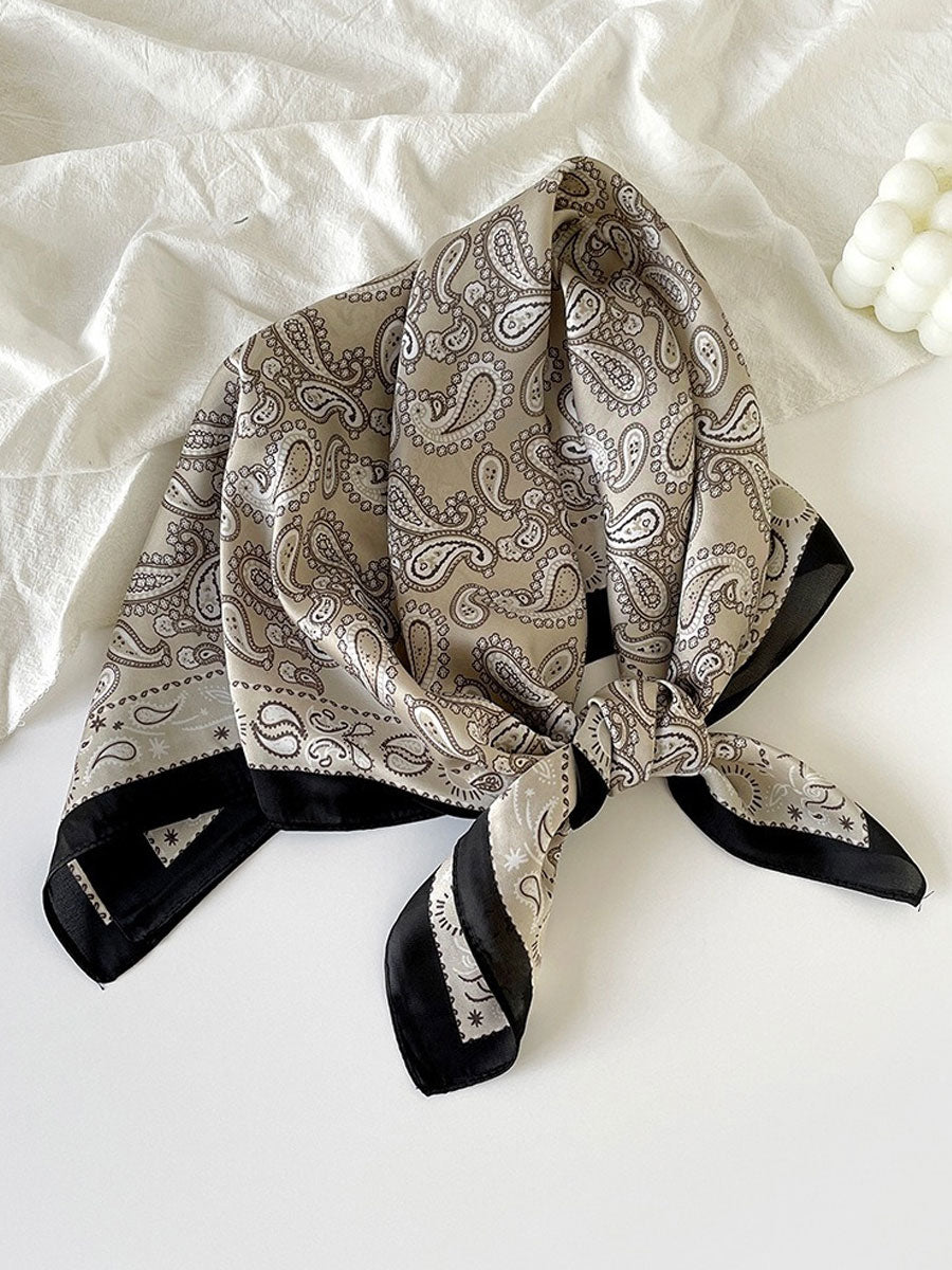 Retro Contrast Bohemian Paisley Print Satin Scarf - By Qivii