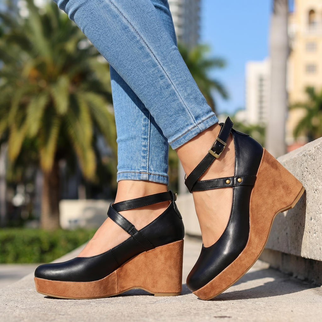 Annabel Cross-Strap Wedges - By Qivii