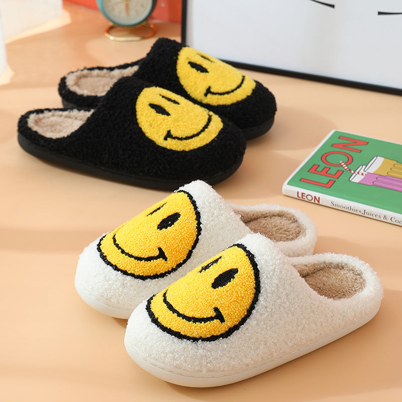 Fluffy Smile Slippers - Black - By Qivii