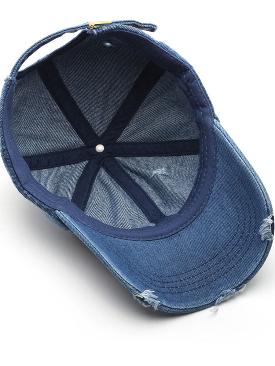 Fashion Retro Ripped Washed Distressed Denim Baseball Cap - By Qivii