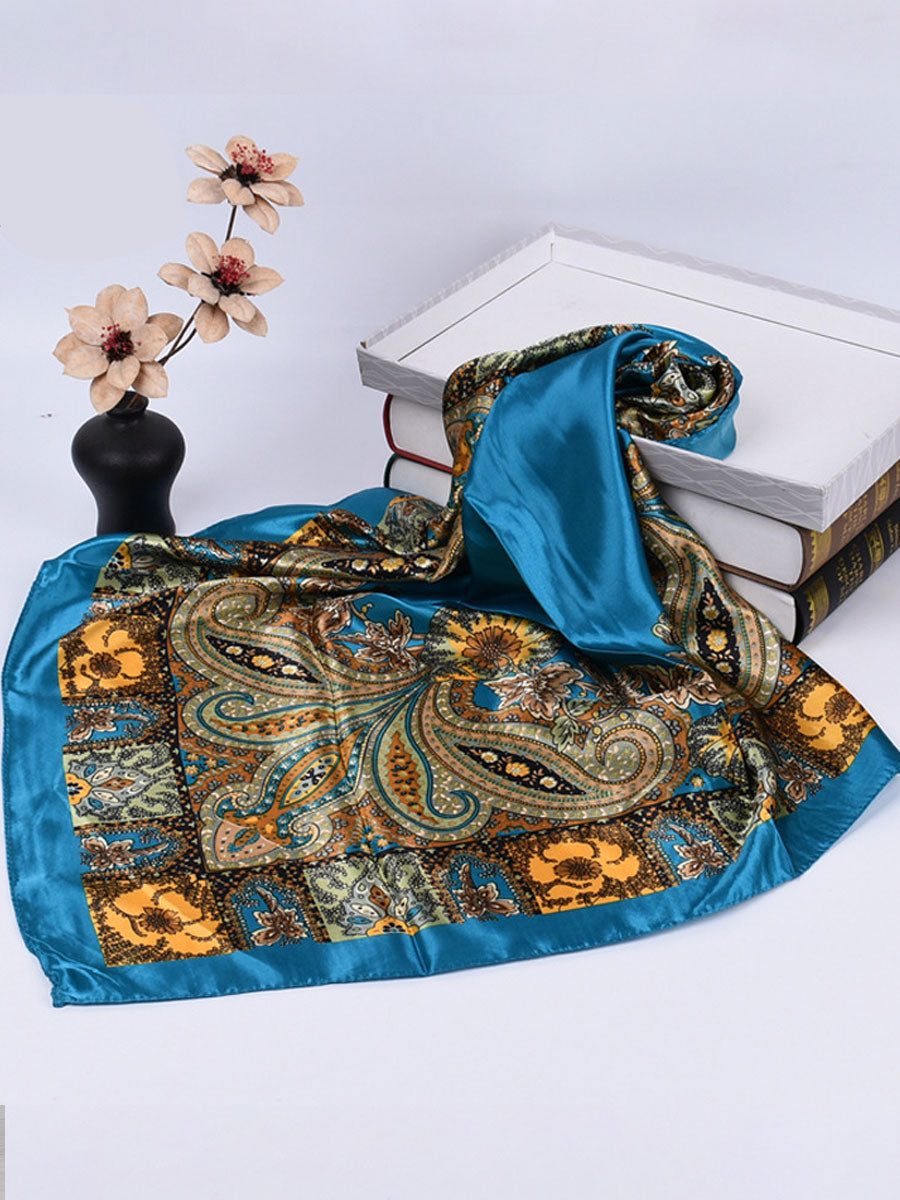 Vintage Bohemian Paisley Print Satin Square Scarf - By Qivii