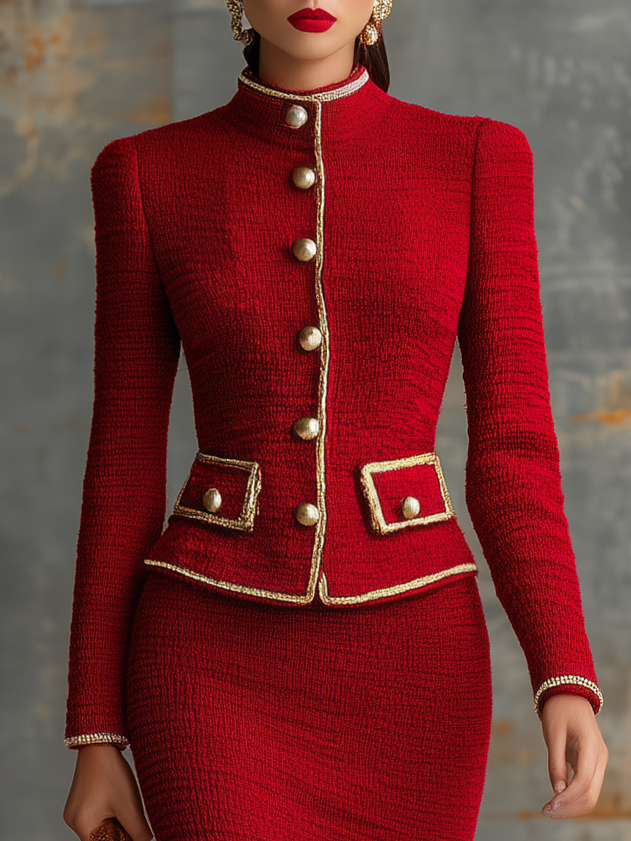 Retro Elegant Knitted Cardigan And Hip Skirt Two-piece Set - By Qivii