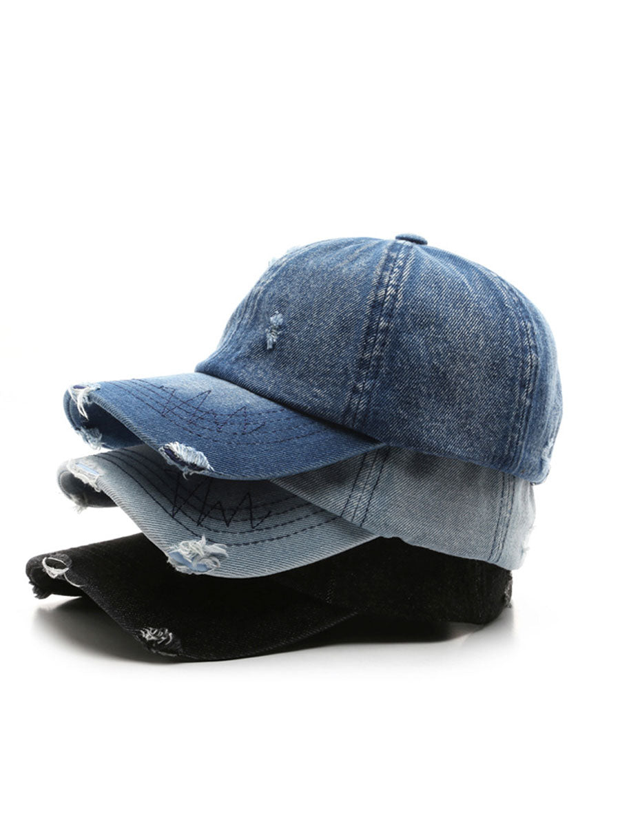Fashion Retro Ripped Washed Distressed Denim Baseball Cap - By Qivii