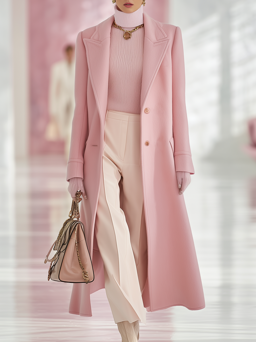 Elegant Classic Lapel Single-breasted Long Tweed Coat - By Qivii