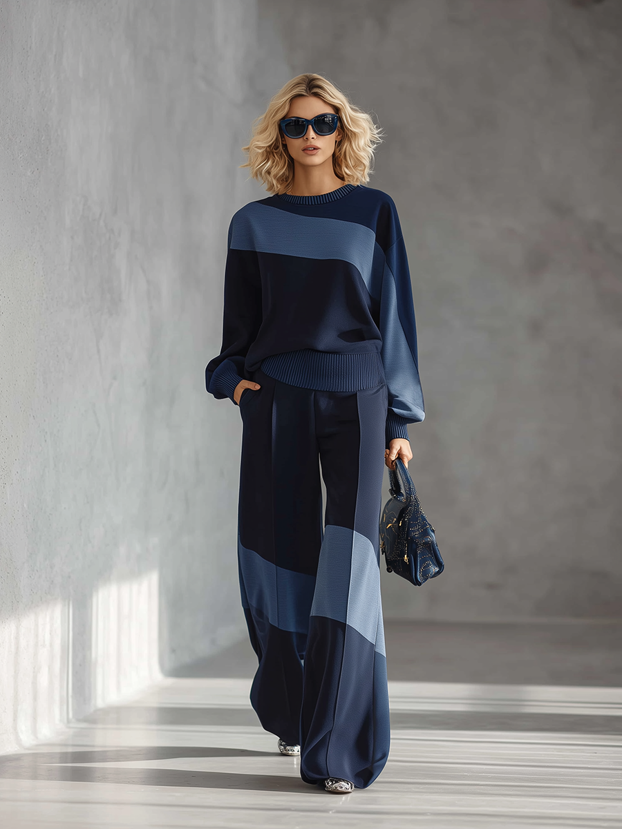 Casual Sportswear Patchwork Sweatshirt And Sweatpants Set - By Qivii