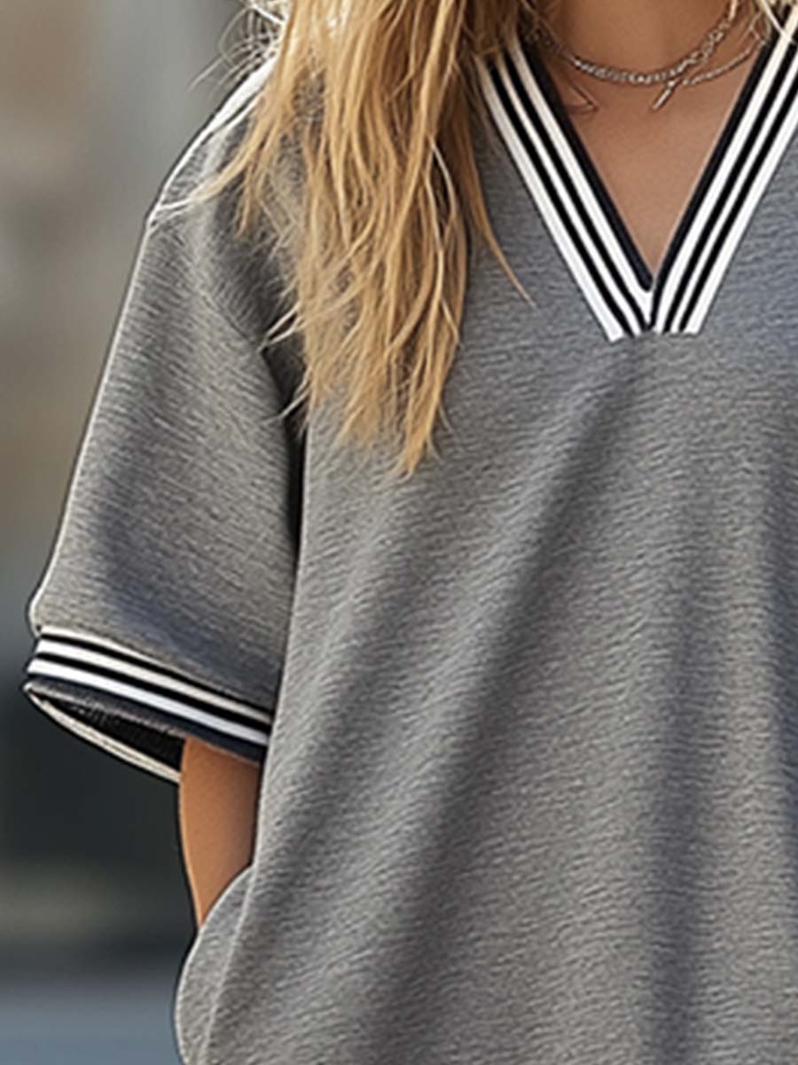 Casual Ultra Loose Light Grey Ruffle Short Sleeve Mini Dress - By Qivii